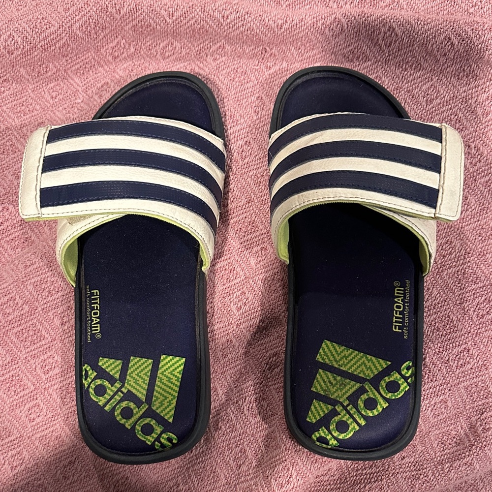 Adidas Kids Navy and White Striped Slide Sandals